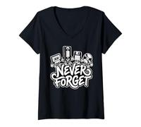 Donna Never Forget - Le Icone retrò degli Anni '70 e '80 Vintage Maglietta con Collo a V