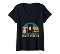 Donna Never Forget Retro Tech - Divertente Floppy Disk VHS Cassette Maglietta con Collo a V