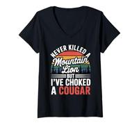 Donna Never Killed A Mountain Lion Choked A Cougar Humor Maglietta con Collo a V