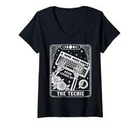 Donna Never Logged off Techie Tarot Skeleton Coder Coffee Maglietta con Collo a V