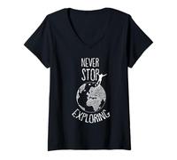 Donna Never stop exploring Esploring Travel World Design Maglietta con Collo a V