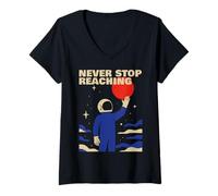 Donna Never Stop Reaching Retro Astronauta Space Cosmos Motivation Maglietta con Collo a V