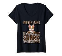Donna Never Take A Dog Named Shark To The Beach Pet Owner - Maglietta con Collo a V