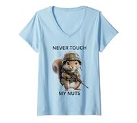 Donna Never Touch My Nuts - Scoiattolo con Vestito Militare Maglietta con Collo a V