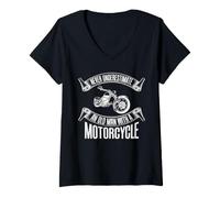 Donna Never Underestimate a Old Man with a Motorcycle Cool Design Maglietta con Collo a V