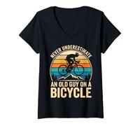 Donna Never Underestimate An Old Guy On A Bicycle Bici Maglietta con Collo a V