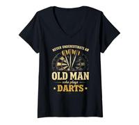 Donna Never Underestimate An Old Man Darts Funny Dart Player Maglietta con Collo a V