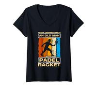 Donna Never Underestimate an Old Man Divertente Giocatore di padelball Maglietta con Collo a V