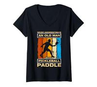 Donna Never underestimate an old man divertente Pickleball giocatore Maglietta con Collo a V