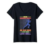 Donna Never Underestimate An Old Man Who Runs Like Hell - Maglietta con Collo a V