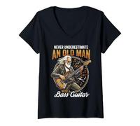 Donna Never Underestimate an Old Man with A Bass Guitar Player Dad Maglietta con Collo a V