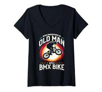Donna Never Underestimate An Old Man with A BMX Bike Maglietta con Collo a V