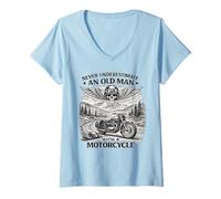 Donna Never Underestimate An Old Man with A Motorcycle Men Maglietta con Collo a V