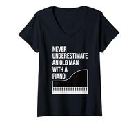 Donna Never Underestimate An Old Man with A Piano T-Shirt per Uomo Maglietta con Collo a V