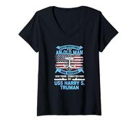 Donna Never Underestimate USS Harry S. Truman CVN-75 Veteran Maglietta con Collo a V