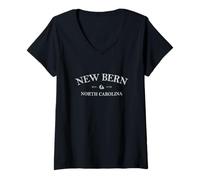 Donna New Bern Carolina del Nord | New Bern NC Print Maglietta con Collo a V