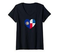 Donna New Hampshire And Panama Flags: Heart Shaped Unity Maglietta con Collo a V
