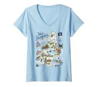Donna New Hampshire, NH, Stati Uniti, Mappe, Icone Maglietta con Collo a V