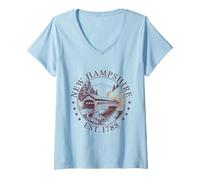 Donna New Hampshire Retro State 1788 - Camicia con Ponte Coperto Maglietta con Collo a V