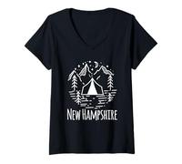Donna New Hampshire Tenda rustica da campeggio White Mountans Vacanza Maglietta con Collo a V