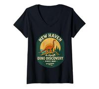 Donna New Haven Dino Discovery Camicia Retro Fossil Park Connecticut Maglietta con Collo a V