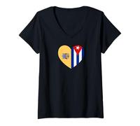 Donna New Jersey And Cuba Flags: Heart Shaped Unity Maglietta con Collo a V