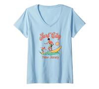 Donna New Jersey Surfer Surf City NJ Surfing Vacanza al mare Maglietta con Collo a V
