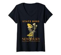 Donna New Jersey Territory Bird Il cardellino orientale 2 Maglietta con Collo a V