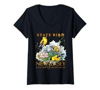Donna New Jersey Territory Bird Il cardellino orientale Maglietta con Collo a V