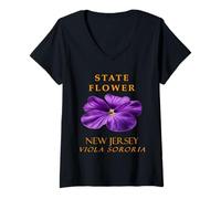 Donna New Jersey Territory Fiore La Viola sororia Maglietta con Collo a V