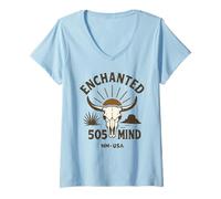 Donna New Mexico Enchanted 505 Camicia Retro Skull Sunset NM State Maglietta con Collo a V
