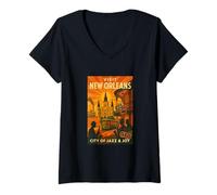 Donna New Orleans Louisiana - Poster da viaggio vintage stile Maglietta con Collo a V