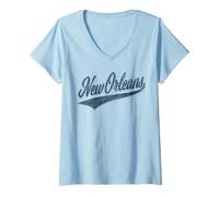 Donna New Orleans Louisiana Varsity Script Classico Stile Retro Maglietta con Collo a V