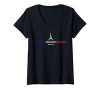 Donna New Parigi Torre Eiffel Francia Bandiera Souvenir Evento Uomini Donne Maglietta con Collo a V