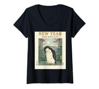 Donna New Year Same Baka Life Penguin New Year 2026 Resolution Maglietta con Collo a V