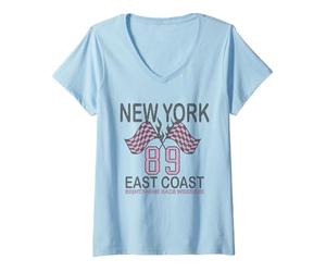 Donna New York 89 East Coast Race Weekend Checkered Flag Maglietta con Collo a V