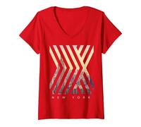 Donna New York, Città, Manhattan, Orizzonte, Astratto Maglietta con Collo a V, Rosso, XL