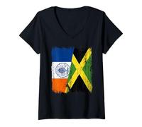 Donna New York City Giamaica Mezza Bandiera New York Giamaicana Heritage Maglietta con Collo a V