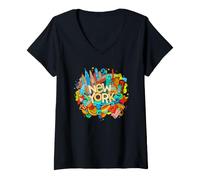 Donna New York City Graffiti Novelty Graphic Tees & Cool Designs Maglietta con Collo a V