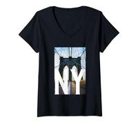 Donna New York City Graphic Tee, Walking in New York City Streets Maglietta con Collo a V