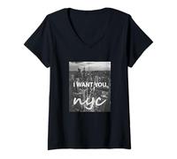 Donna New York City I Want You, Enjoy Cool New York City Skyline Maglietta con Collo a V