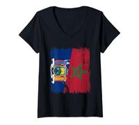 Donna New York City Marocco Mezza Bandiera Maglietta con Collo a V