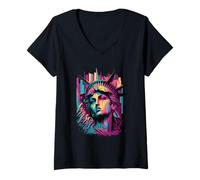 Donna New York City Sad Statue of Liberty Illustration Graphic Maglietta con Collo a V