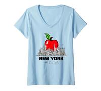 Donna New York City Sketch Drawing Skyline Illustration Graphic Maglietta con Collo a V