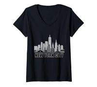 Donna New York City Skyline battito cardiaco statua della libertà NY amante Maglietta con Collo a V