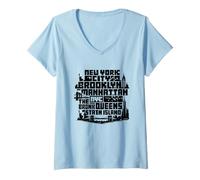 Donna New York City Skyline NYC Boroughs Brooklyn Manhattan Maglietta con Collo a V