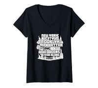 Donna New York City Skyline NYC Boroughs Brooklyn Manhattan Maglietta con Collo a V
