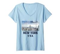 Donna New York City Skyline T-Shirt, New York Shirt, New York City Maglietta con Collo a V