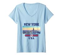 Donna New York City Skyline T-Shirt, New York Shirt, New York City Maglietta con Collo a V