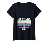 Donna New York City Skyline Tee Shirts, New York City Illustration Maglietta con Collo a V